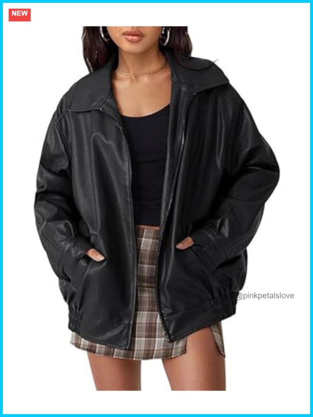 Oversized Faux Leather Motorcycle Moto Biker Jacket Plus Size